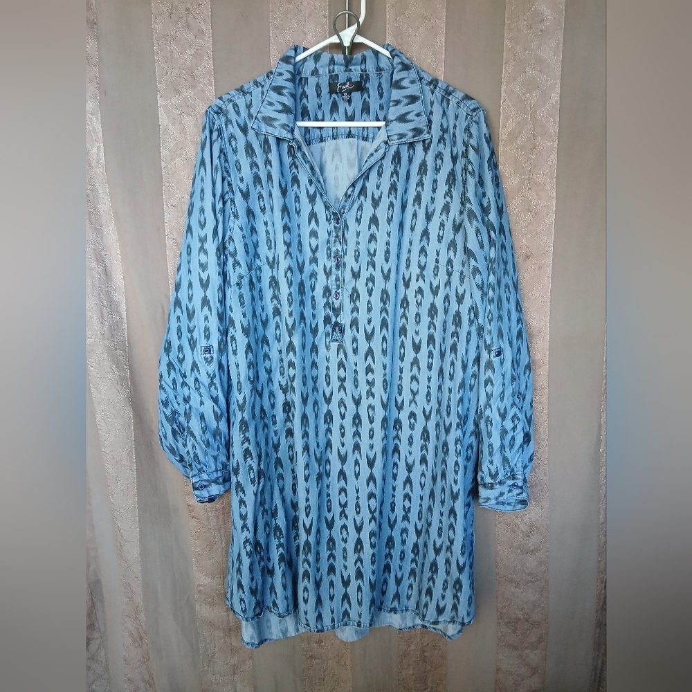 💎 Earl Jeans Women's Dress Blue Patterned Long Sleeve #0054